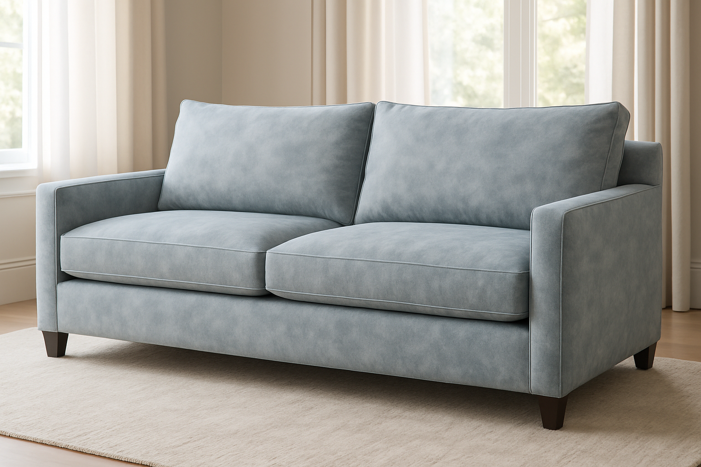 a couch upholstered using dion Mist fabric