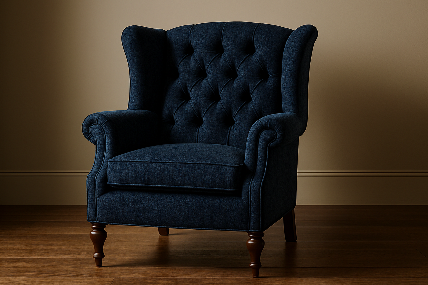 upholstery an wingback armchair using Dion Navy fabric