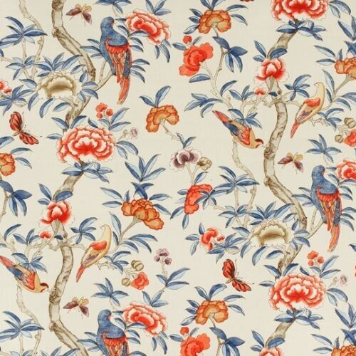 Thibaut Giselle Printed Linen in Blue and Coral